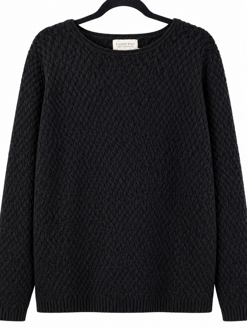 Lands’ End Textured Knit Sweater Black Size L Cozy Cotton Pullover